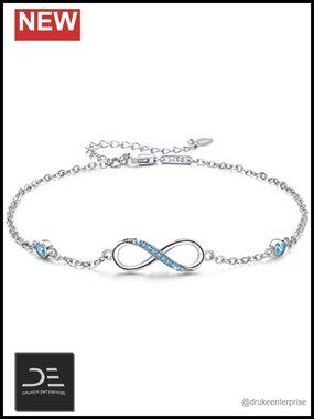 925 Sterling Silver Infinity Symbol Adjustable Anklet Bracelet CZ